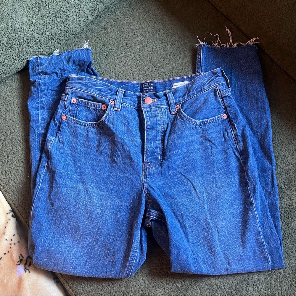 J. Crew Women's High Rise Straight Leg Crop Blue Jeans